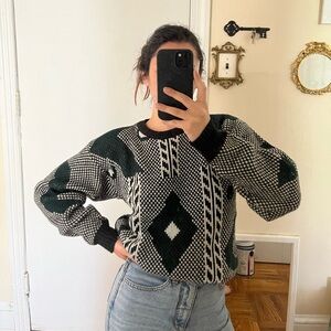 Vintage 80s Acrylic Knit Patterned Crew Neck Sweater
